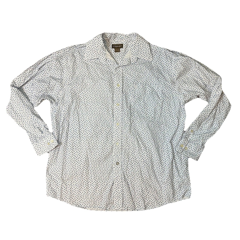 Ariat Men's XL Blue Floral White Long Sleeve Button Down Cotton Shirt Western
